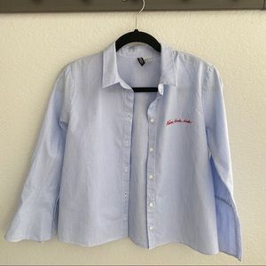 H&M Blue Embroidered Striped Button Down size 6